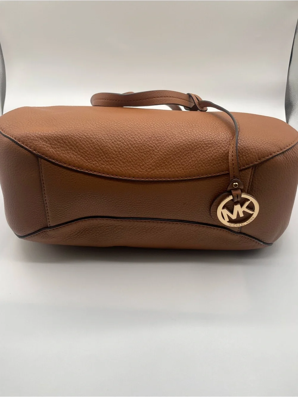 Michael Kors Cognac Pebbled Leather Tote with Gold Logo Charm